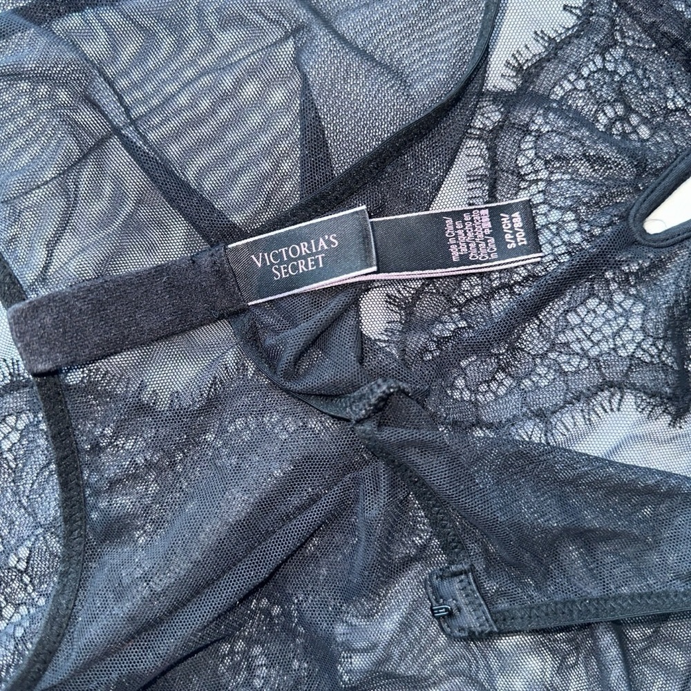VICTORIA'S SECRET SEXY BLACK LACE MESH SLIP-ON BODYSUIT  ONE-PIECE LINGERIE S - Picture 13 of 16
